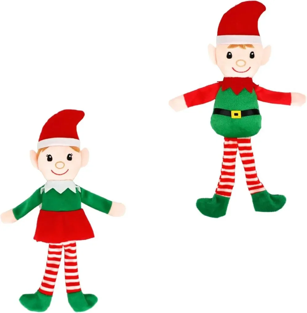 Christmas Plush Poseable Elves Boy & Girl Fair Skin 14.5 Inches Holiday Display